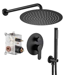 Rainfall 1-Spray Round 12 in. Shower System with Hand Shower in Black (Valve Included)