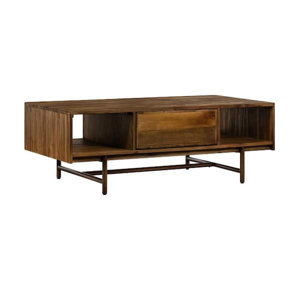 Armen Living 50 in. Matte Brass Large Rectangle Wood Coffee Table with Drawer