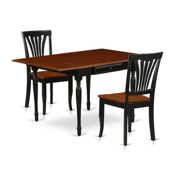 3-Piece Black and Cherry Finish Solid Wood Top With Dropleaf Dining Table Set