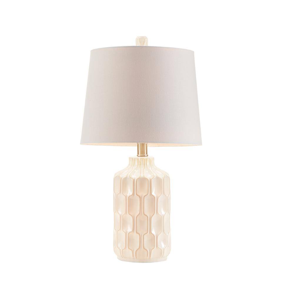 Ivory Ceramic Table Lamp with White Shade, 22"