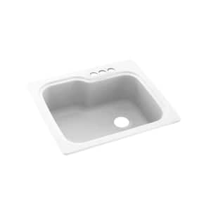 Dual-Mount White Solid Surface 25 in. x 22 in. 3-Hole Single Bowl Kitchen Sink