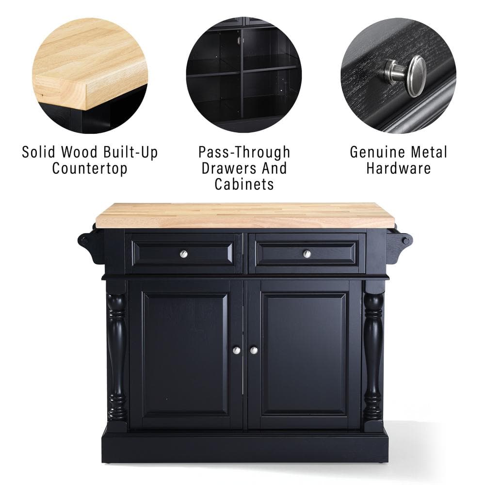 Black Hardwood Butcher Block Top Kitchen Island