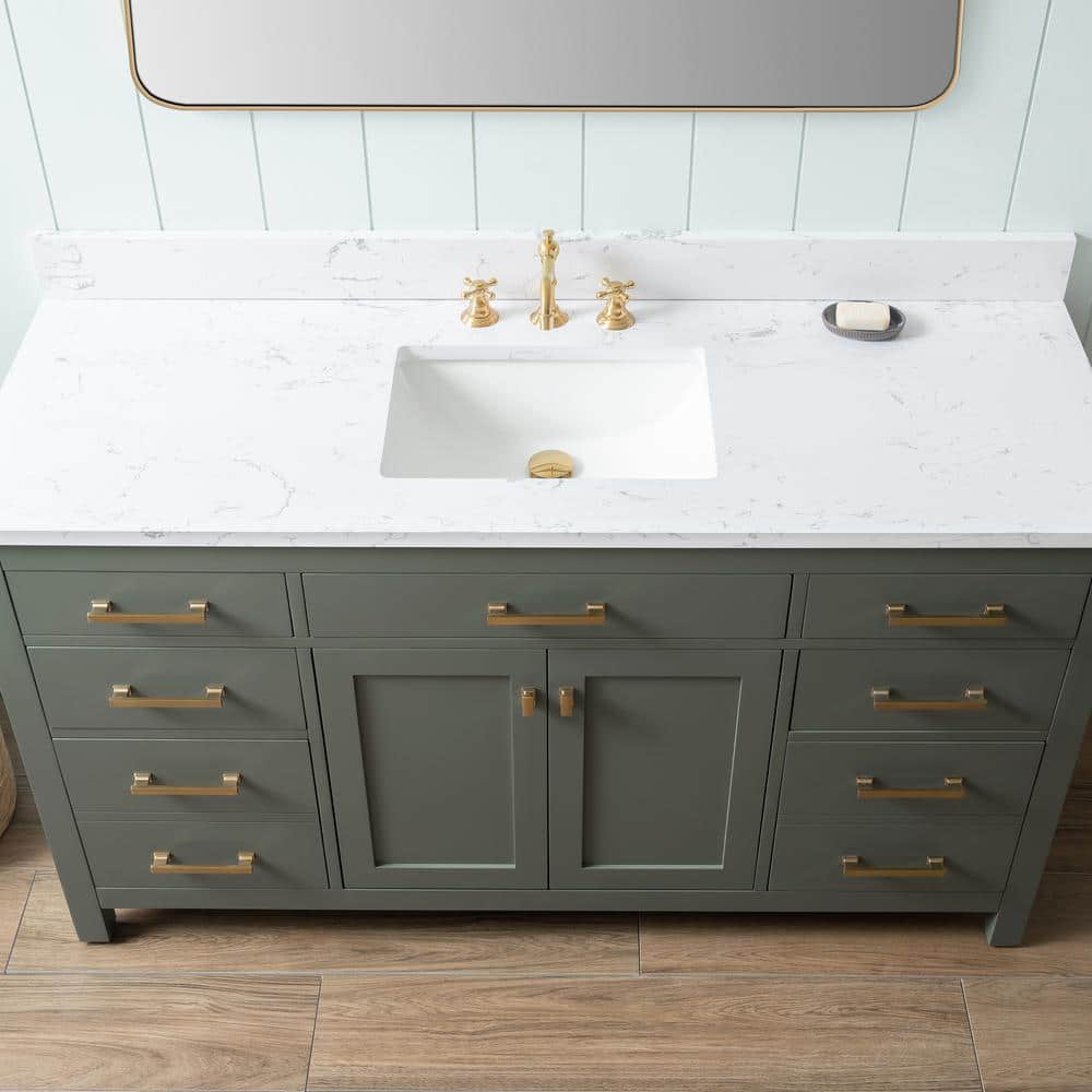Vintage Green 60" Single Vanity with Carrara White Top