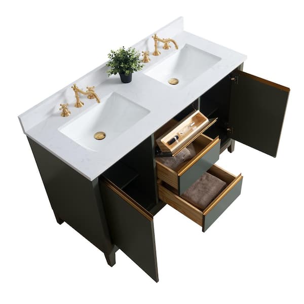 Vanity Art 54 in. W x 22 in. D x 34 in. H Double Sink Bathroom Vanity in Vintage Green with Engineered Marble Top