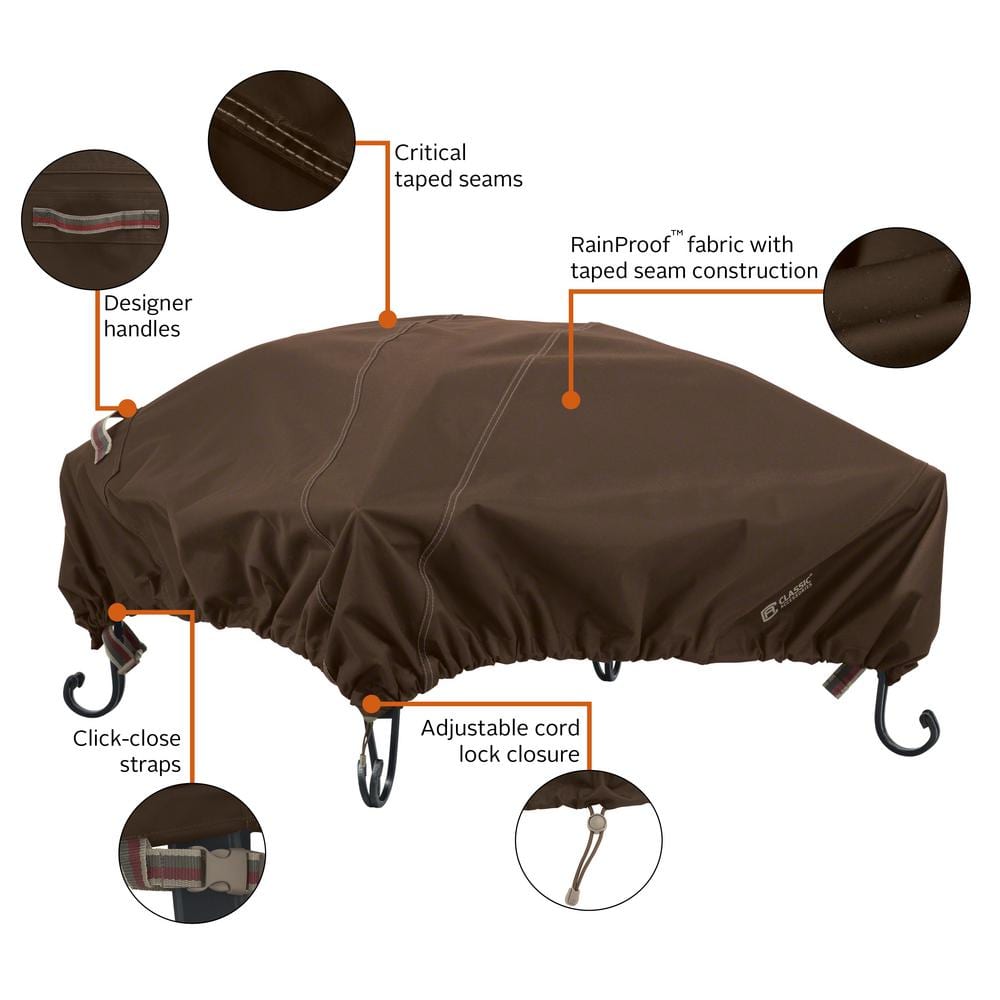 Madrona Brown Rainproof Square Fire Pit Cover with Elastic Closure