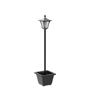 64 in. Outdoor Waterproof Solar Cool White Lamp Post Light with Planter for Porch Driveway Garden Patio Decor, Black