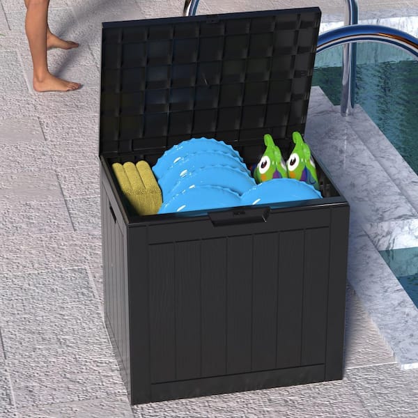 31 Gal. Outdoor Waterproof Resin Storage Deck Box, Lockable Large Capacity Deck Storage Bench for Garden or Patio