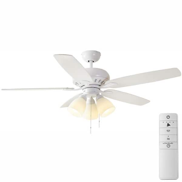 Hampton Bay Rockport 52 In Matte White Led Smart Ceiling Fan With Light Kit And Remote Works Google Assistant Alexa 21911 - Hampton Bay Ceiling Fan Led Light Bulbs