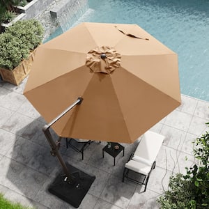 11 ft. x 11 ft. Patio Cantilever Umbrella, Heavy-Duty Frame Single Round Outdoor Offset Umbrella in Tan