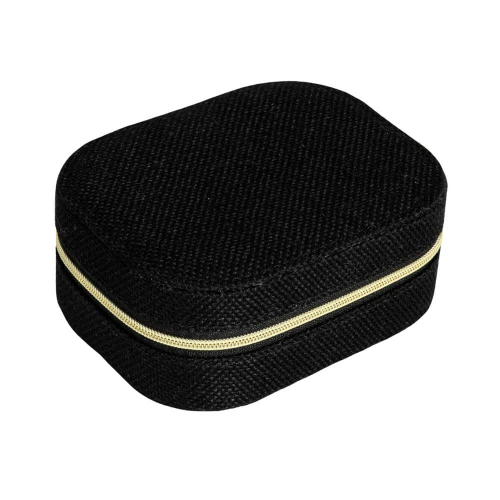 HOUSEHOLD ESSENTIALS Small Black Polyester Travel Jewelry Organizer Box