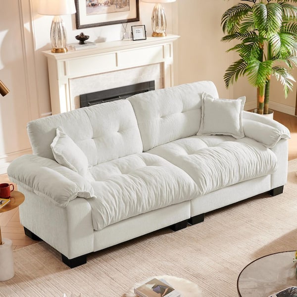 91 in. Ample Cloud Couch White Chenille 2-Seater Loveseat with Memory Foam Cushion for Living Room Office Sofa