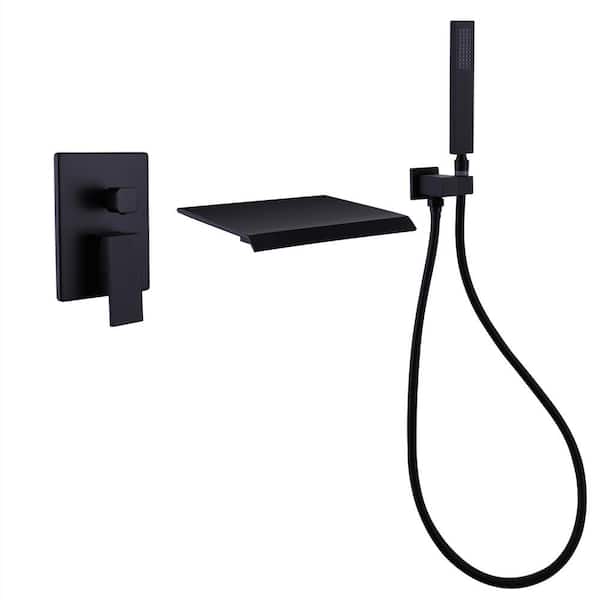 Kinwell Single Handle Wall Mount Roman Tub Faucet With Hand Shower In Matte Black Valve Included Ucwmtf 2w02mb - Single Handle Wall Mount Roman Tub Faucet With Hand Shower