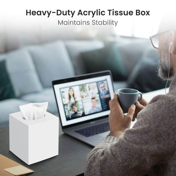 Numhew Square Modern Facial Acrylic Tissue Box Cover in White