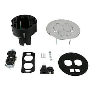 Wiremold Dual Service Floor Box Kit with Duplex Receptacle and one RJ45 Cat 5e Jack, Coax F Connector, Aluminum