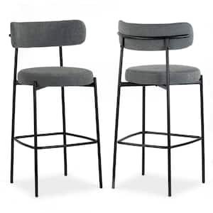 Awen 27 in. Gray Boucle Metal Bar Stool with Black Legs Set of 2