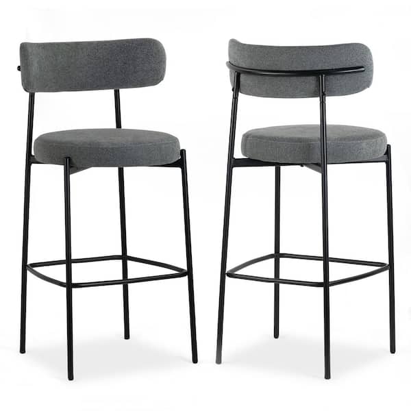 Awen 27 in. Gray Boucle Metal Bar Stool with Black Legs Set of 2