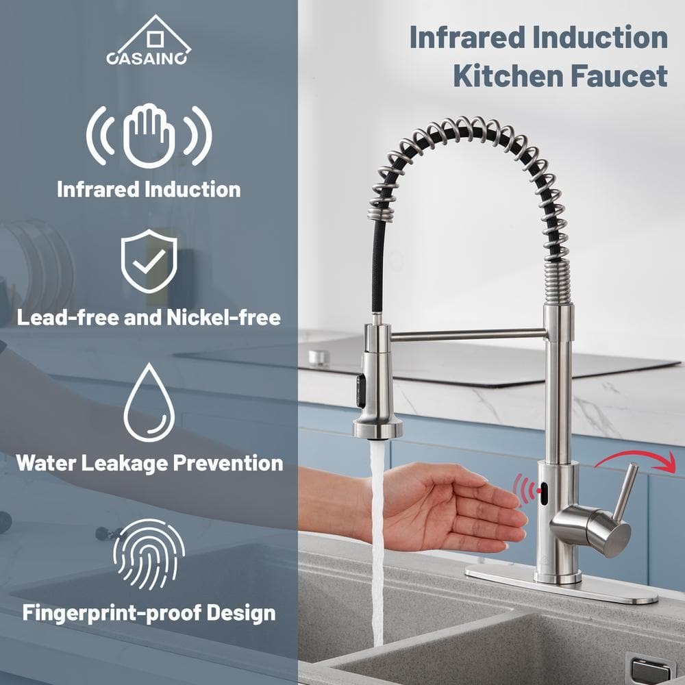 Brushed Nickel Touchless Pull-Down Kitchen Faucet with Spray