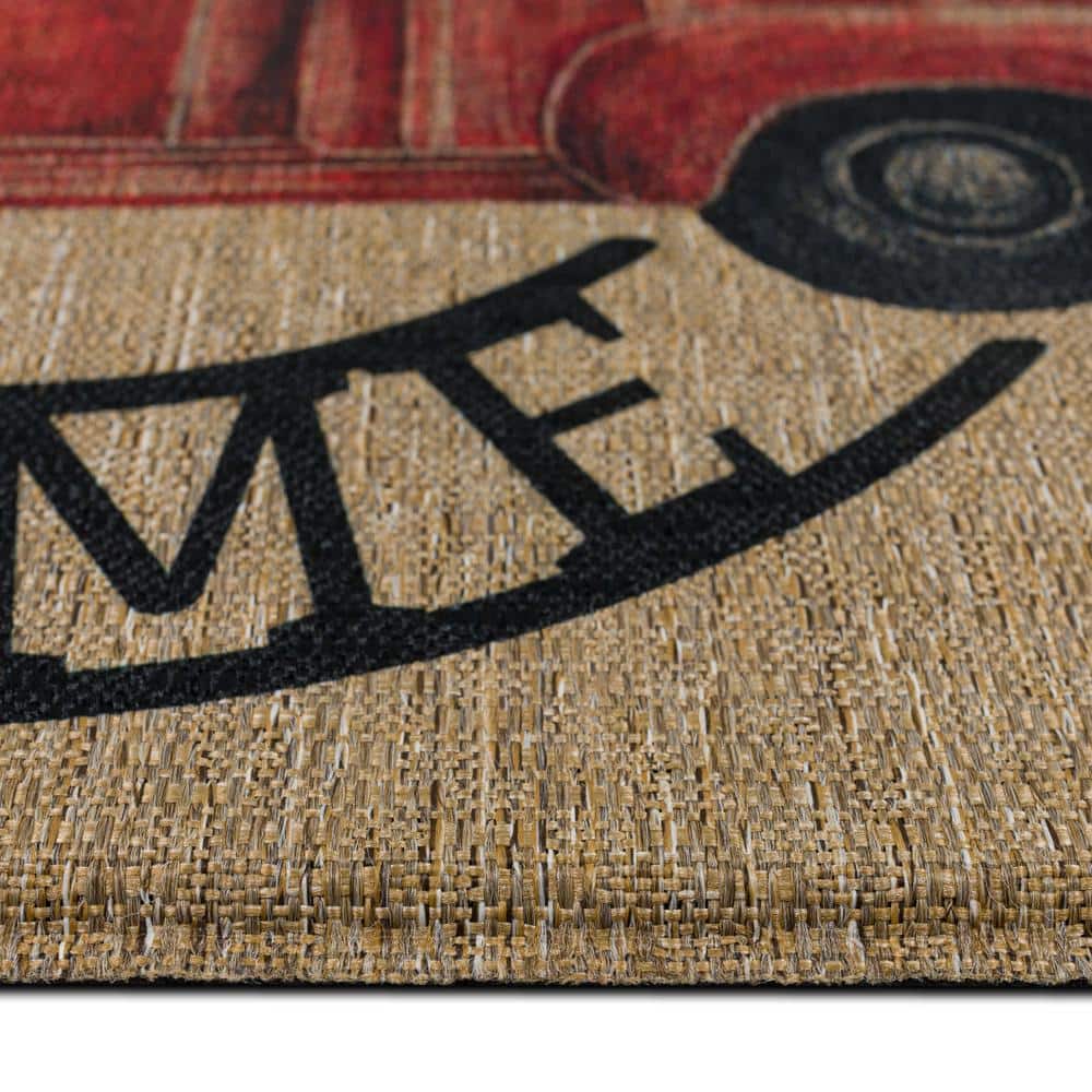 Harvest Chalk Home Beige and Red Rubber Outdoor Door Mat