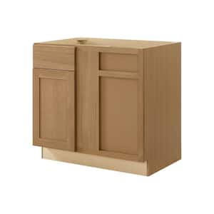 Avondale 36 in. W x 24 in. D x 34.5 in. H Ready to Assemble Plywood Shaker Corner Blind Kitchen Cabinet in White Oak