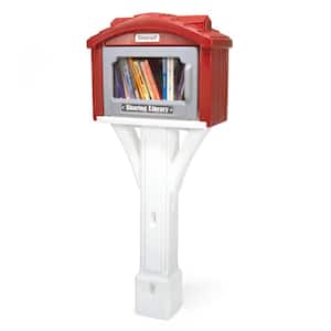 Sharing Library Box Burnt Red/White Mailbox Post