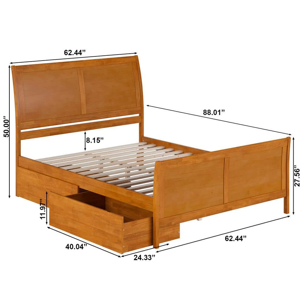 Portland Light Toffee Queen Wood Platform Bed with Storage Drawers