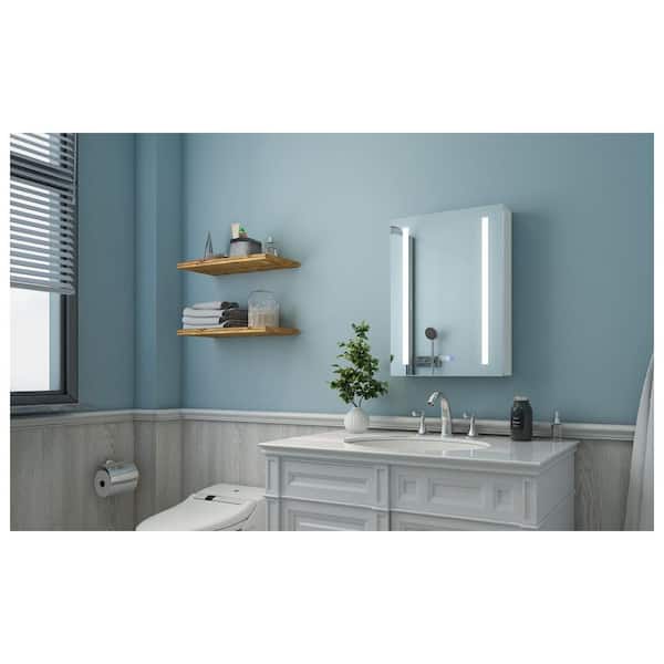 Victoria 20 in. W x 26 in. H Rectangular Silver Aluminum Recessed Mount Medicine Cabinet with Mirror and LED Light