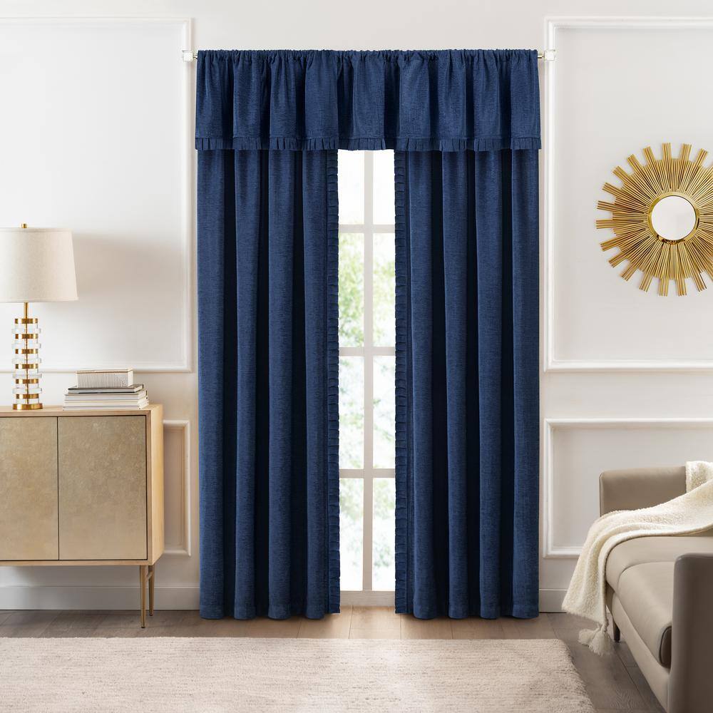 Navy Chenille Rod Pocket Window Valance, 52x14