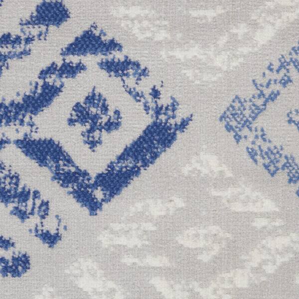 2 X 6 Blue Geometric Washable Area Rug RunnerRug