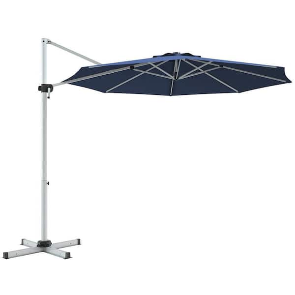 ANGELES HOME 11 ft 360° Rotation Aluminum Cantilever Tilt Patio Offset Umbrella-Navy