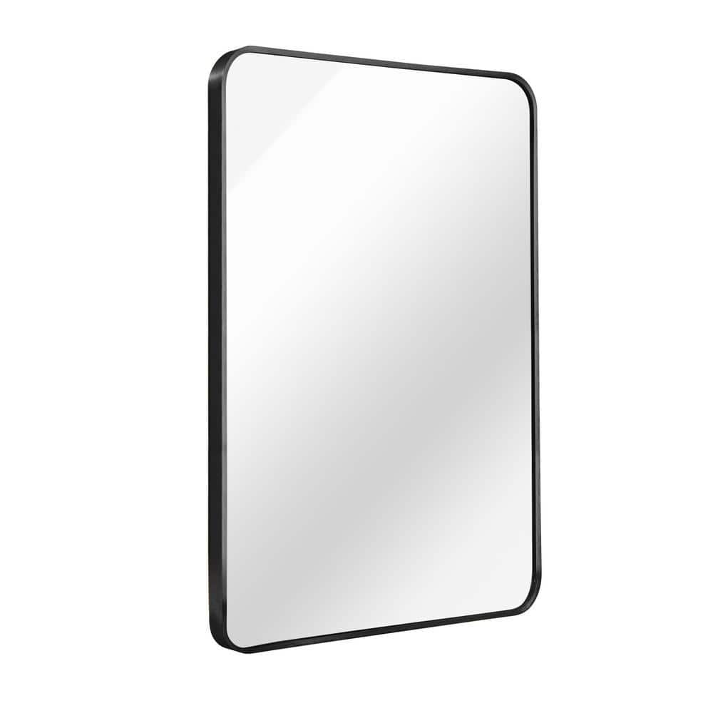 24 in. W x 32 in. H Metal Rectangle Framed Wall Mount Mirror Bathroom Vanity Mirror Rounded Corner in Black price history on PriceWatchPro