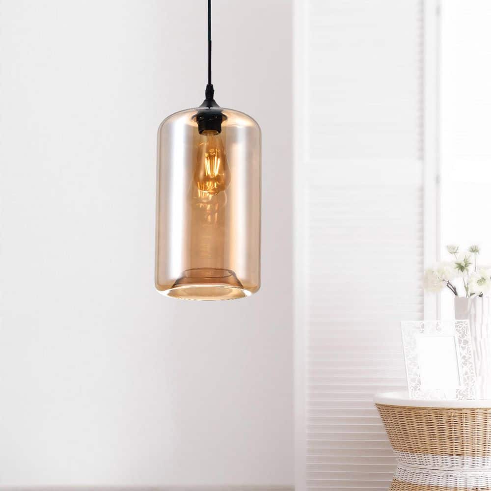 Black and Cognac Glass LED Mini Pendant Light