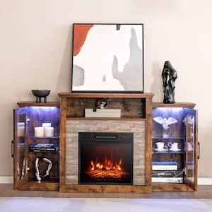 19 in. Freestanding Electric Fireplace TV Stand w/Led-Lights for TVs up to 65" in Brown