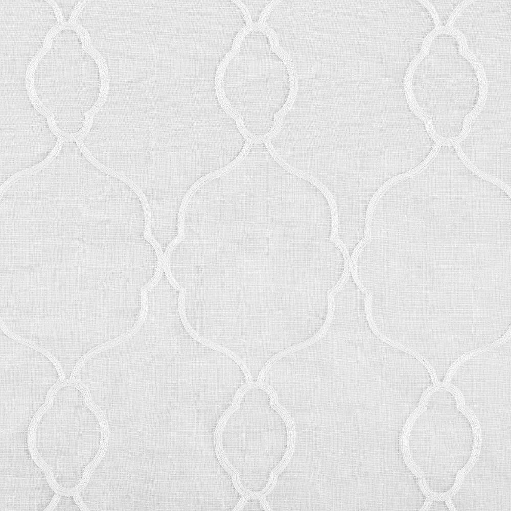 White Embroidered Trellis Light Filtering Kitchen Curtain Set