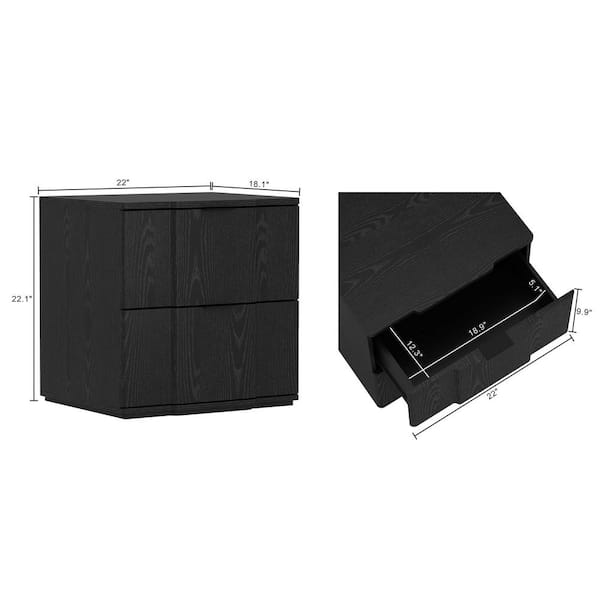 Manhattan Comfort Clive Mid-Century Modern Black 2-Drawer 22 in. W