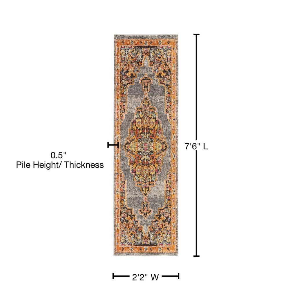 Nourison Passionate Gray and Orange Medallion Runner Rug