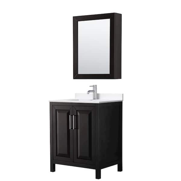 Wyndham Collection Daria 30 in. W x 22 in. D x 35.75 in. H Single Bath Vanity in Dark Espresso with White Quartz Top and Mirror