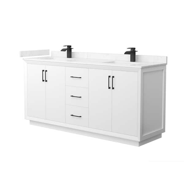 Wyndham Collection Strada 72 in. W x 22 in. D x 35 in. H Double Bath Vanity in White with Carrara Cultured Marble Top