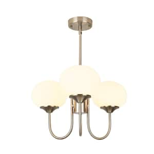 Kinlea 3 Light Brushed Nickel Chandelier Modern Frosted Glass Globe Pendant Light for Dining Table, Living Room, Hallway