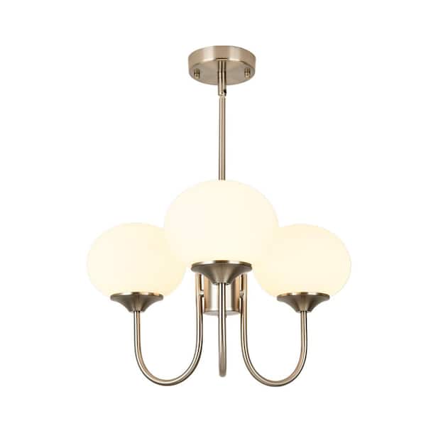 Henveton Kinlea 3 Light Brushed Nickel Chandelier Modern Frosted Glass Globe Pendant Light for Dining Table, Living Room, Hallway