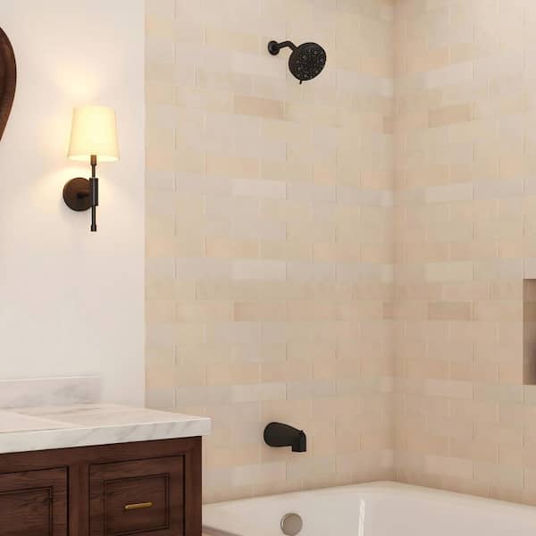 10-Spray Patterns 5 in. Wall Mount Rain Fixed Shower Head and Tub Spout Combo in Matte Black, Valve Not Included