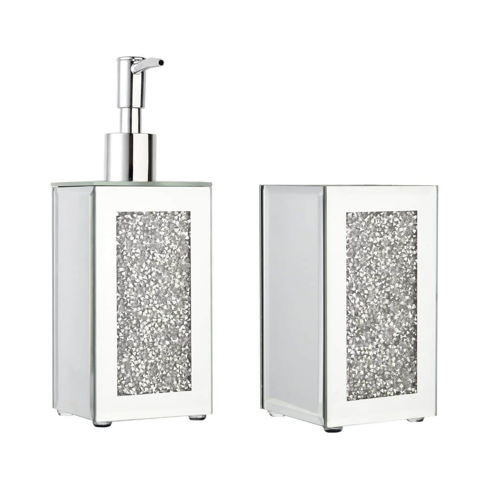 2-Piece Bath Accessory Set with Diamond-Embedded Soap Dispenser and Toothbrush Holder in Clear Glass price history on PriceWatchPro