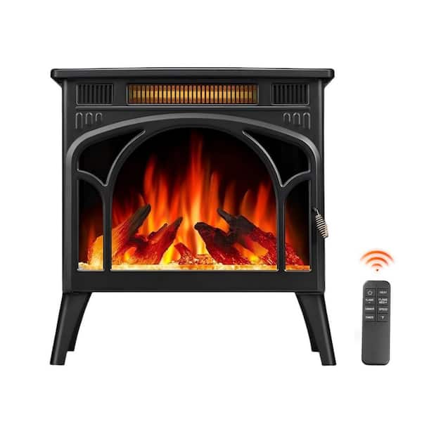 23.46 in. Freestanding Electric Fireplace Stove Heater in Black