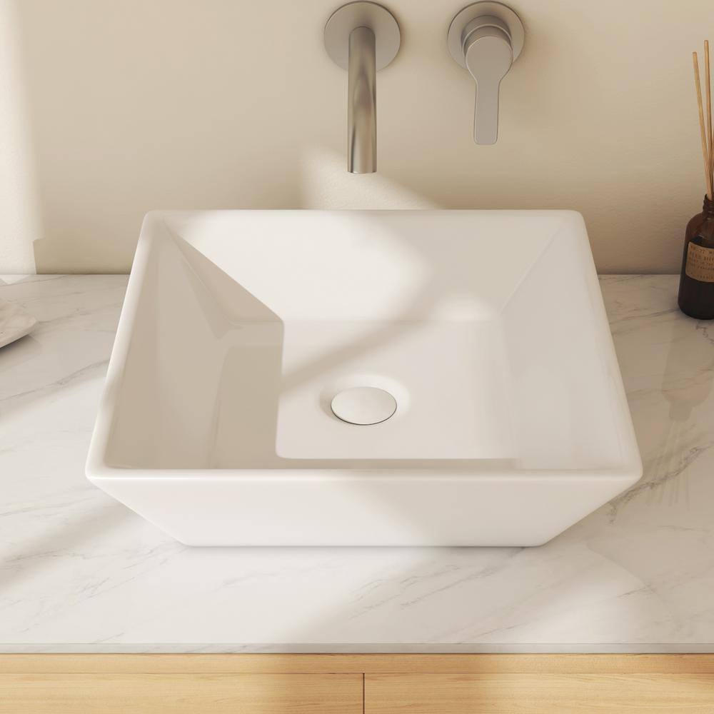 Naples 16.5" White Ceramic Square Vessel Sink