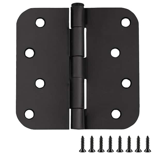 4 in. x 5/8 in. Radius Matte Black Door Hinge Value Pack (3 per Pack)