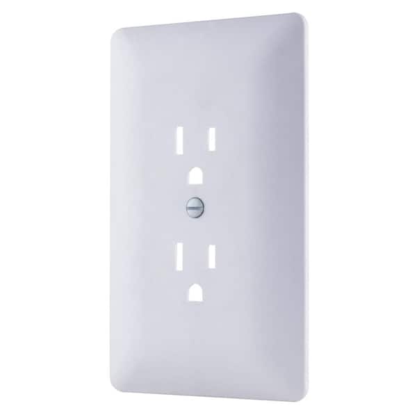 1-Gang Textured Plastic Duplex Outlet Wall Plate Cover-Up, White (Paintable)