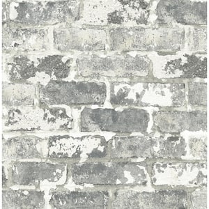 Grey Weathered Brick Vinyl Peel & Stick Wallpaper Roll (Covers 30.75 Sq. Ft.)