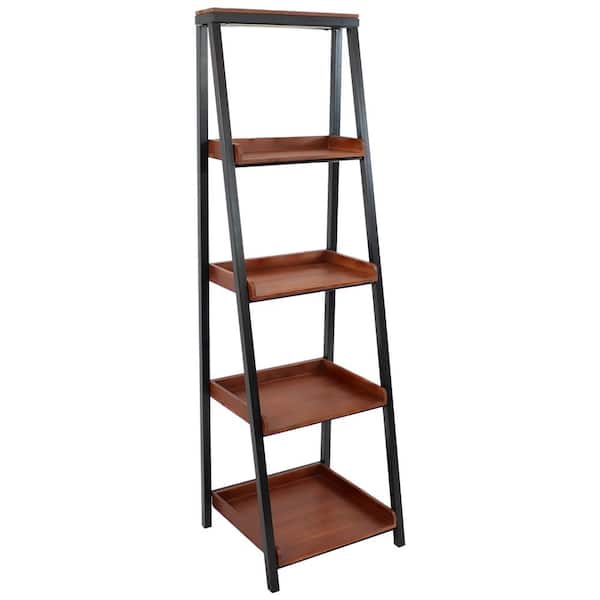 Sunnydaze 59.75 in. Tall Brown Acacia Wood Ladder Bookcase