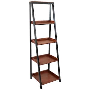 59.75 in. Tall Brown Acacia Wood Ladder Bookcase