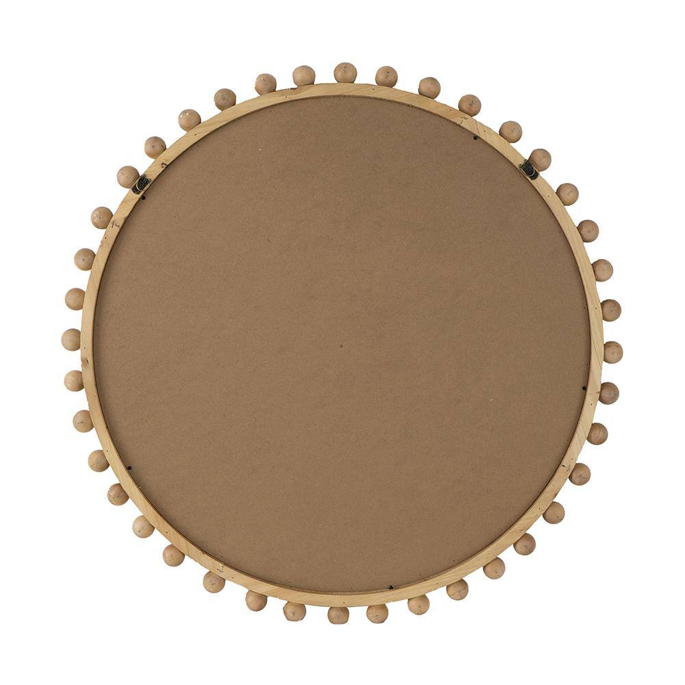34 in. Round Natural Fir Wood Bathroom Vanity Mirror with Beaded Accents