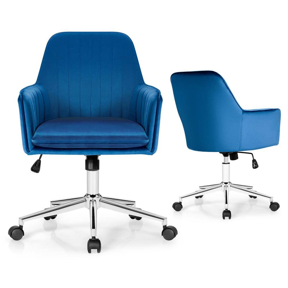 Office Chair Mid-Back Desk Task Velvet Seat Backrest Support With Wheels Blue US 